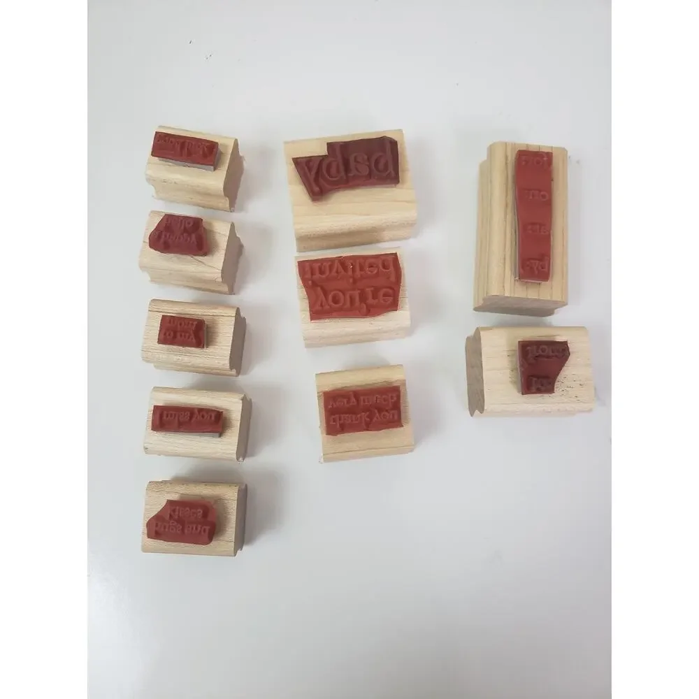 2002 Stampin Up! Rubber Card Making Words Wood-Mounted Words Retired Set of 10